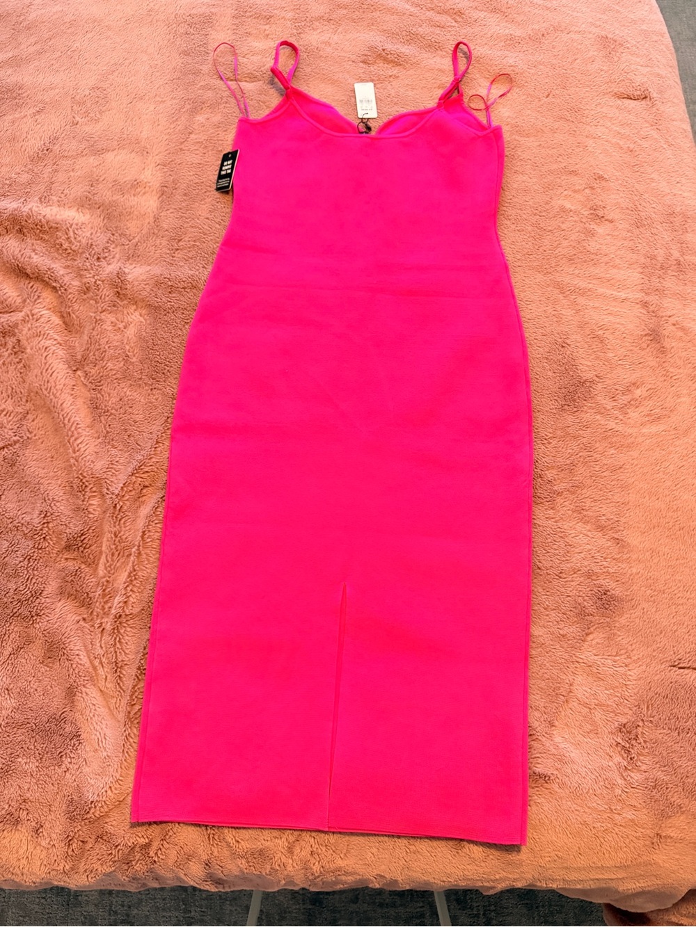 Express Hot Pink Midi Bodycon Dress with Spaghetti Straps - Picture 2 of 4